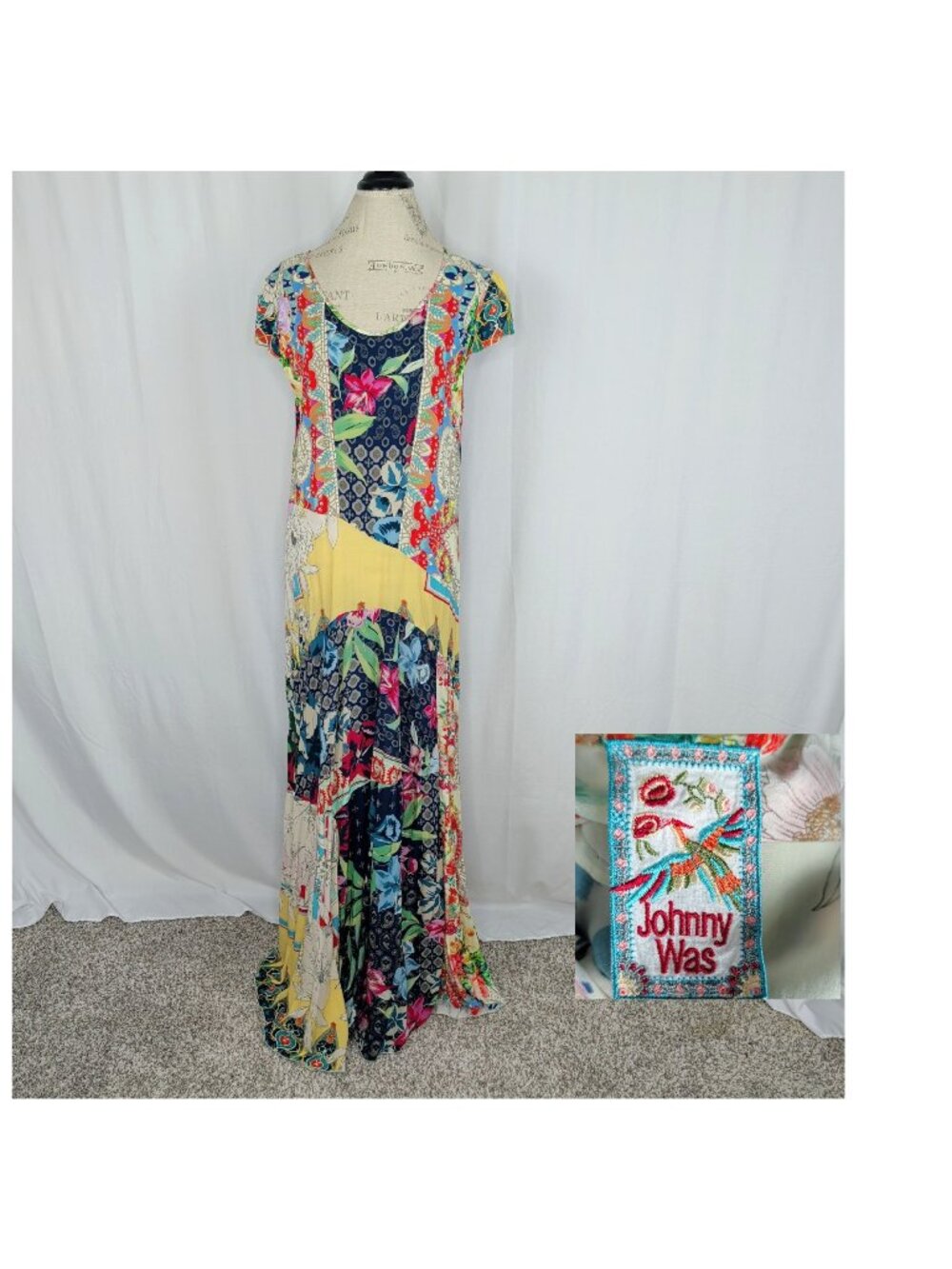 Johnny Was Patchwork Maxi Dress Large Blue Floral